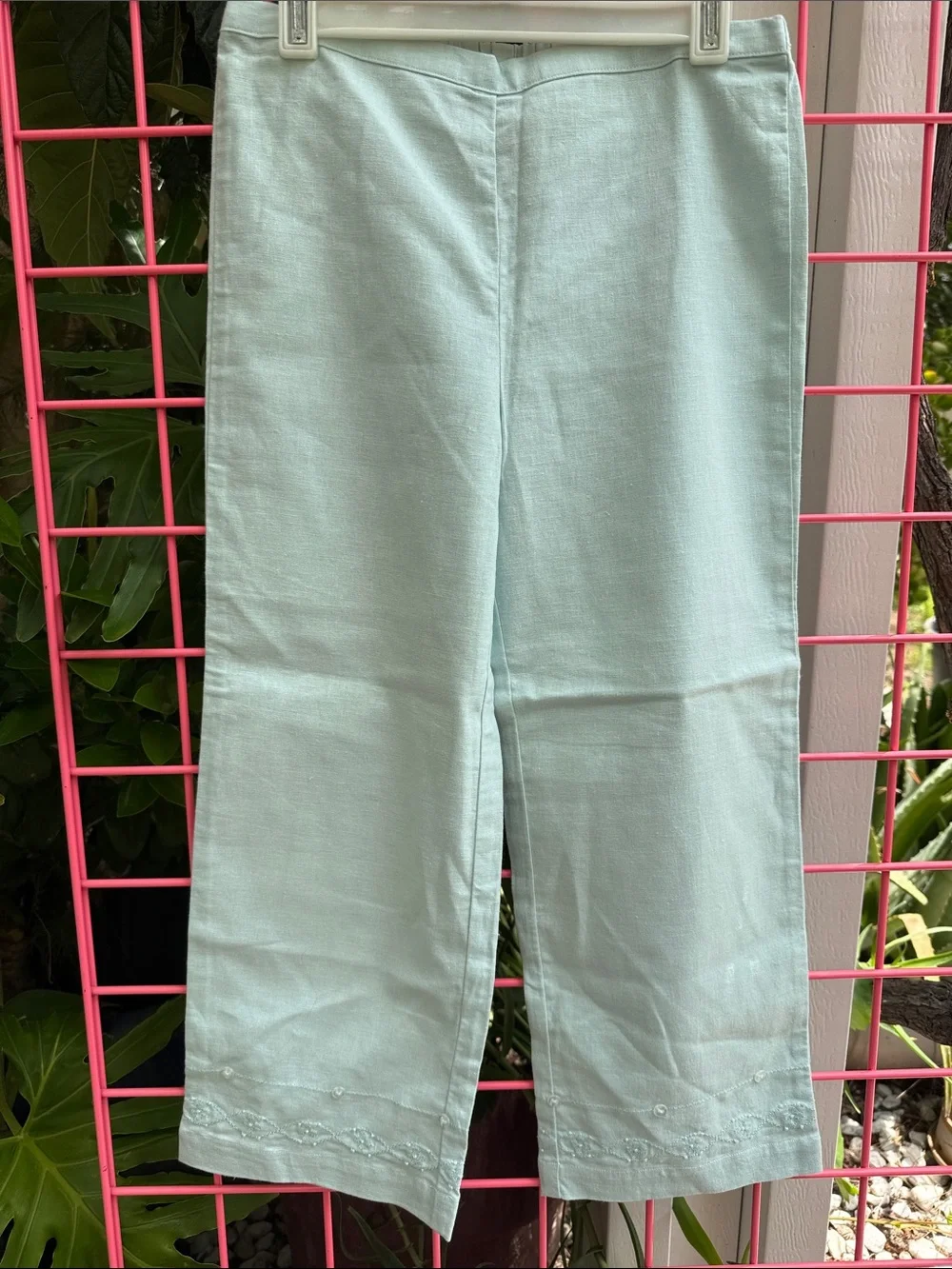 Vintage Light Blue Embroidered Linen Two-Piece Set